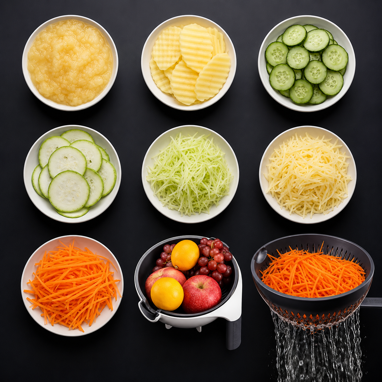 Cortador y Rallador Rotativo de Verduras 9 en 1 con Cesta Escurridora