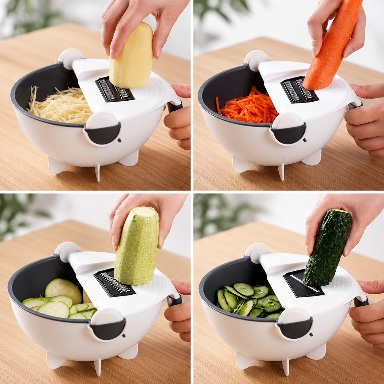 Cortador y Rallador Rotativo de Verduras 9 en 1 con Cesta Escurridora