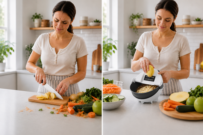 Cortador y Rallador Rotativo de Verduras 9 en 1 con Cesta Escurridora